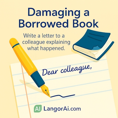 IELTS General Writing Task 1 – You borrowed a book from a colleague and accidentally damaged it. Write a letter explaining the situation and offering compensation.
 | LangorAi.com