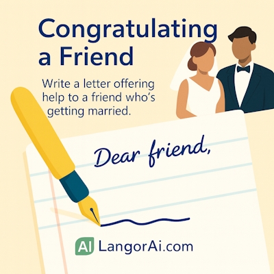 IELTS General Writing Task 1 – A close friend is getting married and you want to write to congratulate them .
 | LangorAi.com