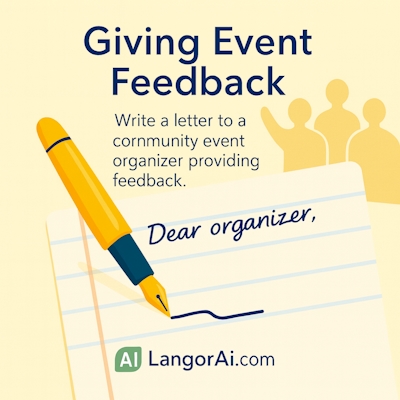 IELTS General Writing Task 1 – You recently attended a community event and want to provide feedback to the organizer.
 | LangorAi.com